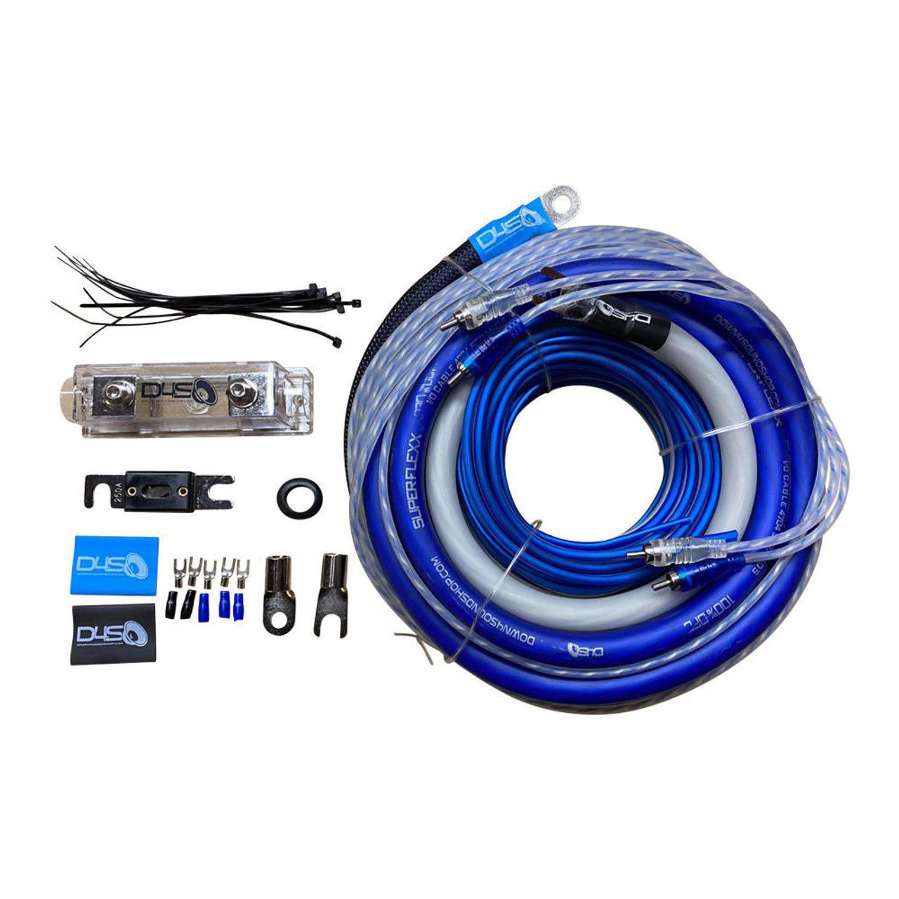 down4sound-0-gauge-silver-tinned-ofc-amplifier-install-kit-blue-clear - Image 2