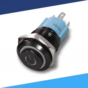 Latching Black Power Symbol 12V Push Button Switch